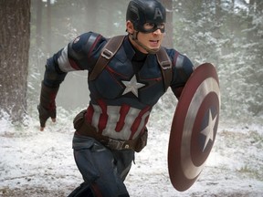 This file photo provided by Disney/Marvel shows Chris Evans as Captain America/Steve Rogers, in the new film, "Avengers: Age Of Ultron."