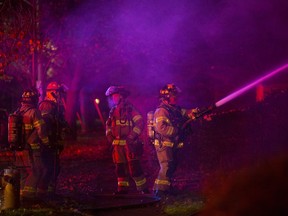 Fire crews are shown Nov. 10, 2018, battling a fire in the 1200 block of Argyle Road in Walkerville involving a six-unit row house. No injuries were reported.