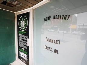 The exterior of Hemp Healthy Farmacy on Talbot Street North in Essex on Nov. 8, 2018. Essex County OPP raided the cannabis retail business on Nov. 6.