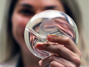 Dr. Hana Farhang holds a breast implant at the Windsor Regional Hospital Met campus on Oct. 31, 2018. The plastic surgeon and her colleague Dr. Kristina Lutz won an award recently for their newly created breast reconstruction program.