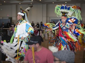 A ceremonial dance is held to start the World Indigenous Law Conference, hosted by the University of Windsor's Faculty of Law, at the St. Clair Centre for the Arts, Sunday, November 18, 2018.