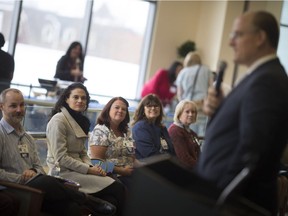 Windsor Mayor Drew Dilkens speaks to Detroit Medical Center employees during Canadian Awareness Day, celebrating Canadian employees working at the DMC in Detroit, Thursday, November 29, 2018.