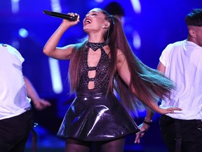 In this June 2, 2018 file photo, Ariana Grande performs at Wango Tango in Los Angeles.