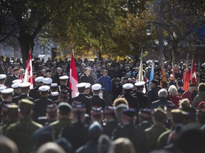 Community members gather for the Remembrance Day ceremony at the cenotaph in downtown Windsor on Nov. 11, 2018.