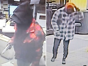Security camera images of the two robbers who targeted the Beer Store location at 8150 Tecumseh Rd. East in Windsor on the night of Nov. 27, 2018.