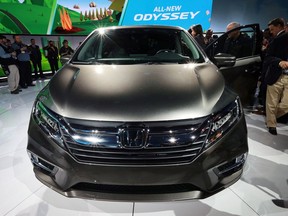 A 2018 Honda Odyssey is unveiled at the North American International Auto Show on Jan. 9, 2017, in Detroit, MI.