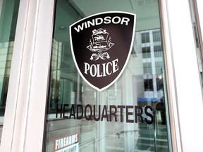 The sign on the door at Windsor police headquarters at 150 Goyeau St. in downtown Windsor, photographed in October 2018.