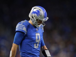 Matthew Stafford of the Detroit Lions reacts to play in the fourth quarter  against the Minnesota Vikings at Ford Field on Dec. 23, 2018 in Detroit, Michigan. Minnesota Vikings won 27 - 9.