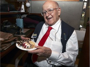 Tony Peters, a volunteer at the Windsor Regional Cancer Centre, celebrates his 99th birthday at the facility.