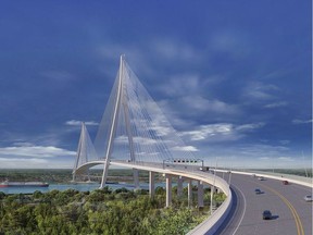 A design concept for the new Gordie Howe International Bridge connecting Windsor and Detroit.