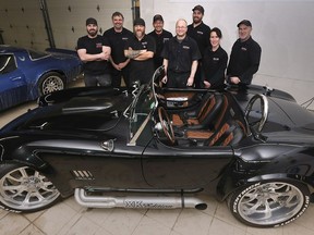 A local family-run automotive restoration business has become the third licensed Shelby modification shop in Canada.  Staff at Xcentrick Auto Sports, from left, Chris Darmon, Lloyd Rawlings, Jeff Moreau, Tim Norek, Shawn Temple, Alex Chevalier, Jessie Darmon and Bill Darmon (owner) are shown at the Tecumseh shop in front of a Shelby replica on Friday, December 21, 2018.