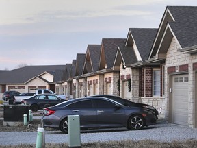 Newly constructed single-storey row houses are shown on Nightfall Avenue in Windsor on Wednesday, December 19, 2018.