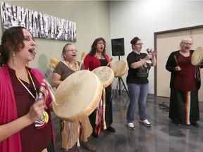 A grand opening was held for the Ska:na Family Learning Centre in Windsor on Wednesday, December 19, 2018. The centre is a not for profit, charity organization servicing families with children ages 0-12 years old. Founded in 2003 by the Parent Council of an early-childhood education program from the Can-Am Indian Friendship Centre to develop early childhood educational programming, it has been a key support system to many families with young children in the Windsor area. Members of the Spirit of the Four Directions, from left, Naomi Blanchette, Teresa Jacobs, Kim Ghostkeeper, Tammy Lockhart and Theresa Sims perform at the event.