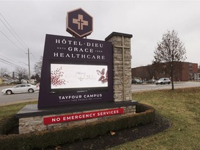 The Hotel-Dieu Grace Healthcare sign is shown in west Windsor on Dec. 20, 2018.