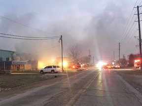 The scene of a fire at a commercial property on Road 3 East in the Kingsville area on the morning of Dec. 10, 2018.