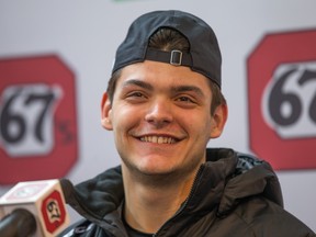 Goalie Michael DiPietro skated with his new team, the Ottawa 67’s, yesterday morning after being traded from the Windsor Spitfires on Tuesday. He will be attending the Team Canada camp for the world juniors on Sunday.  Wayne Cuddington/ Postmedia Network