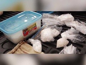 An image of suspected crystal meth, cocaine, and crack cocaine seized by Windsor police in a vehicle at a rest stop near Tilbury on Nov. 30, 2018.