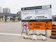 A sign at the Detroit-Windsor Tunnel detailing the ceiling rehabilitation project, photographed Oct. 29, 2018.