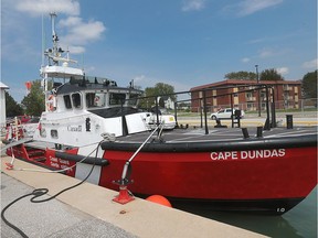 The Cape Dundas search and rescue boat is shown in this May 17, 2016, file photo taken at the Canadian Coast Guard base in Amherstburg, near where a body was pulled out of the Detroit River on Friday.