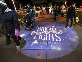 The welcome sign of Bright Lights Windsor on the event's opening night at Jackson Park on Dec. 7, 2018.