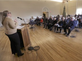 A public information meeting was held at the Mackenzie Hall in Windsor on Tuesday, December 4, 2018, by the Windsor-Detroit Bridge Authority for the latest on the Gordie Howe Bridge project. Heather Grondin, Vice-President of the WDBA speaks during the meeting.
