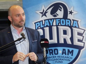 Jeff Casey, lead organizer of the Play for a Cure Pro-Am fundraising tournament speaks at a press conference at the Windsor Regional Cancer Centre on Monday, December 10, 2018.