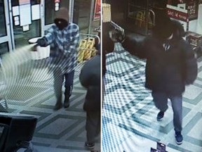 Security camera images of two armed male suspects who robbed The Beer Store at 5455 Tecumseh Road East on the night of Dec. 8, 2018. Windsor police say one of the robbers used bear spray.