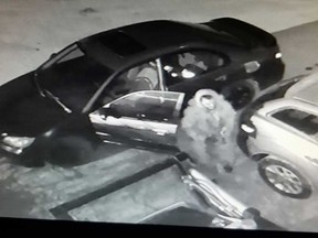 Surveillance camera image of a suspect and the vehicle he used to steal more than $8,000 in auto parts and accessories from a Tecumseh business on County Road 42 on Nov. 24, 2018.