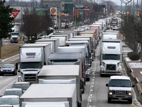 Northbound traffic was backed up as far as Malden Road in this Jan. 9 file photo on Huron Church Road. A section of the busy truck route, between Malden and Dorchester Road, is scheduled for reconstruction starting this spring.