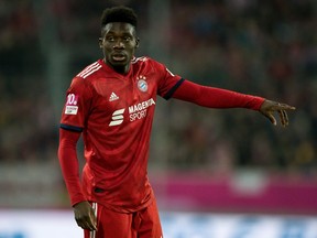 DUESSELDORF, GERMANY - JANUARY 13: Alphonso Davies of Bayern gestures during the Telekom Cup 2019 Final between FC Bayern Muenchen and Borussia Moenchengladbach at Merkur Spiel-Arena on January 13, 2019 in Duesseldorf, Germany.