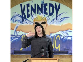 LaSalle native and Detroit Lions tight end Luke Willson speaks on Monday during the official announcement of an Elite Training Systems centre at Kennedy.