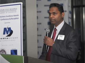 The Windsor-Essex Regional Chamber of Commerce and presenting sponsor Windsor Star announced the finalists for the 29th Annual Business Excellence Awards (BEA) at The City Grill in Windsor on Wednesday, January 9, 2019. Rakesh Naidu, President and CEO of the Windsor-Essex Regional Chamber of Commerce speaks during the event.