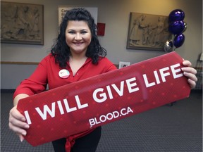 Samar Nohra is shown at the Canadian Blood Services on Saturday, January 12, 2019. At the age of 11 Nohra was diagnosed with aplastic anemia and needed lots of blood. She would not have survived without it. She was on hand at a clinic in her honour on Saturday, encouraging others to donate the gift of life.