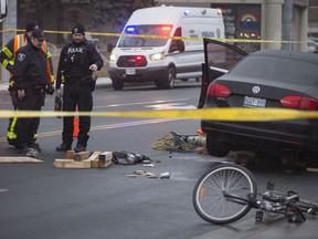 Windsor police investigate a serious accident involving a cyclist and a car on Tecumseh Avenue East between Elsmere and Parent avenues around 3:30 p.m. on Jan. 17, 2019. The intersection at Parent and Tecumseh remained closed to traffic Thursday night.