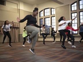 Students perform a dance routine as part of auditions at the Mosaic Youth Theater of Detroit,  on Jan. 3, 2019. The theatre recently received a gift of US$1 million from Hamilton producer and Oak Park native Jeffrey Seller.