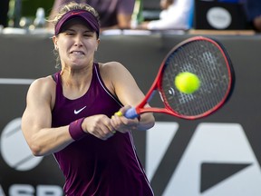 Eugenie Bouchard plays a shot against Bibiane Schoofs of The Netherlands during the ASB Classic at the ASB Tennis Centre on January 2, 2019 in Auckland, New Zealand. (Dave Rowland/Getty Images)
