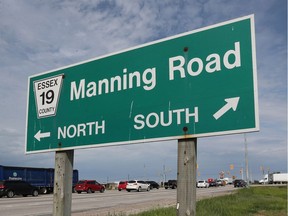 A sign at Manning Road and County Road 22 from May 2017.