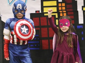 Mathias Tome, 7, and his sister Belen Tome, 4, are shown at the Marvel Fandom Celebration on Saturday, January 26, 2019 at the downtown branch of the Windsor Public Library.