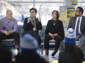 Counsellors from the University of Windsor Student Counselling Centre, from left, Kory Bessette, Mika Tomac, Giselle St. Louis, and Mohsan Beg, take part in Counsellors in Commons Getting Coffee in the CAW Centre, Wednesday, January 30, 2019.  The event is part of a week-long mental health awareness campaign called Revive and Thrive.