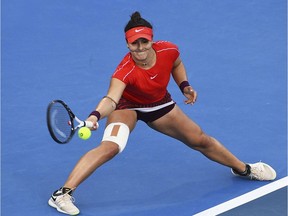 Bianca Andreescu of Canada against Germany's Julia Goerges during the singles final of the ASB Classic tennis tournament in Auckland, New Zealand, Sunday, Jan. 6, 2019.