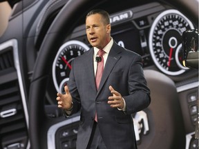 Reid Bigland, Head of Ram for Fiat Chrysler Automobiles speaks on Jan. 14, 2019, at the North American International Auto Show in Detroit. where he unveiled the 2019 heavy duty Ram trucks.
