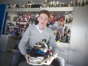 Roman DeAngelis, 17, is pictured in his family garage where most of his racing trophies are on display on Jan. 21, 2019.  DeAngelis is competing in the Rolex 24 at Daytona.