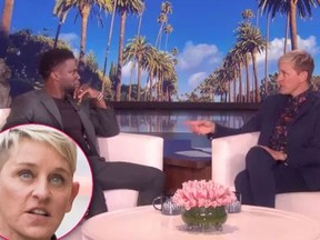 Kevin Hart appears for an hour-long interview with Ellen DeGeneres on her show. (Getty Images and EllenTube screengrab)