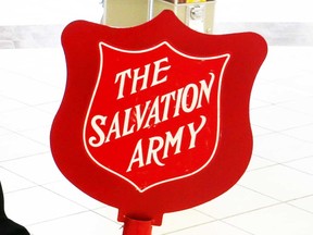 A sign for The Salvation Army on a Christmas Kettle at the Devonshire Mall in November 2015.
