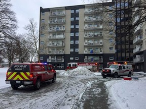 Windsor firefighting vehicles at Fountainebleau Towers, a public housing apartment building for seniors at 2455 Rivard Ave., on the morning of Jan. 29, 2019.