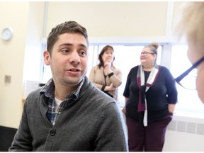 Living with the affects of a brain injury, Cayl Blais, 32, talks to the media during the opening of a new Community Hub at Belle River District High School February 5, 2019. Assisted Living will operate an office within the high school for a program that provides in-home assistance to adults with physical disabilities and senior citizens in the Belle River area. As well as utilizing surplus space in the school, as a tenant, Assisted Living will also be able to provide opportunities for BRDHS students to earn community service hours toward their graduation requirements.
