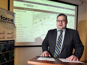 Justin Falconer, Workforce WindsorEssex, unveils a new, job mapping tool at City Hall February 7, 2019.