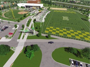 An artist's aerial view of the planned St. Clair College Sports Park, shared with media on Feb. 1, 2019. Handout photo.