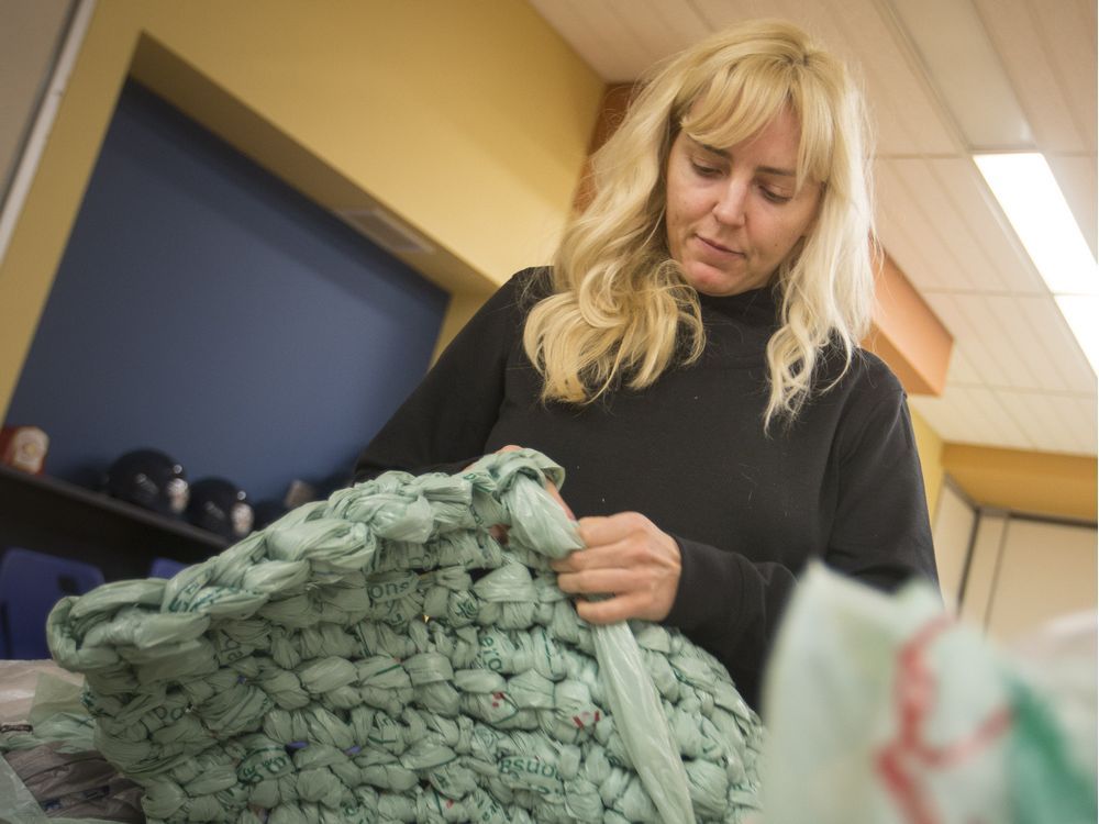 London group uses milk bags to crochet mats for homeless