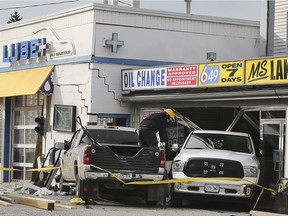 One man is in critical condition after a crash involving two trucks hitting a commercial building on County Road 22 in Emeryville on Feb. 8, 2019. A pickup truck left the roadway and struck the Lube Plus building around 11:55 a.m on Friday. The other vehicle smashed into the front of an adjoining convenience store. The Ontario Provincial Police are investigating.